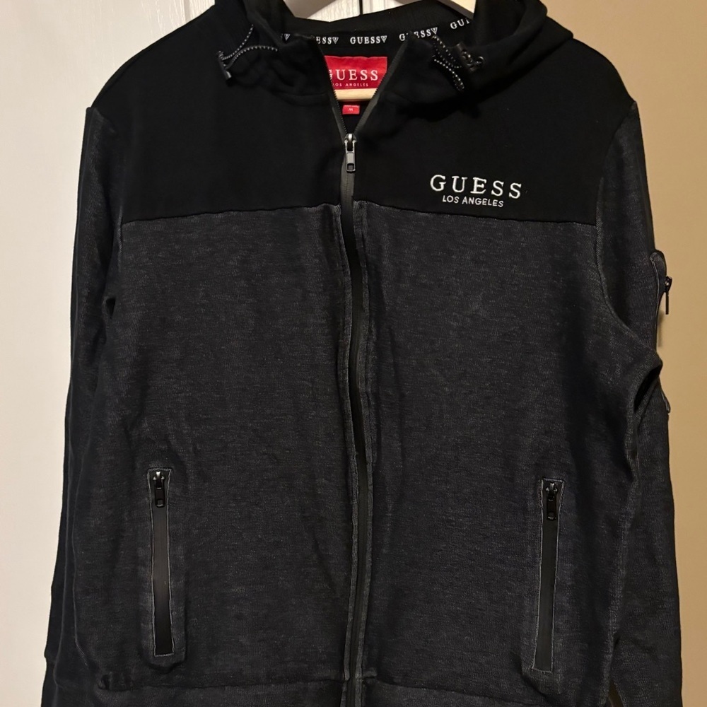 GUESS Men's Charcoal and Black Hoodie Jacket
